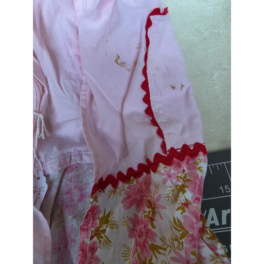 Vintage Pink Floral Half Apron Ric Rac Trim Pocket Handmade Cottagecore Fair